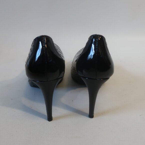 Womens Prada Vernice Black Laser Cut Patent Leather Pumps Heels 37.5 US/7.5 - Picture 6 of 14